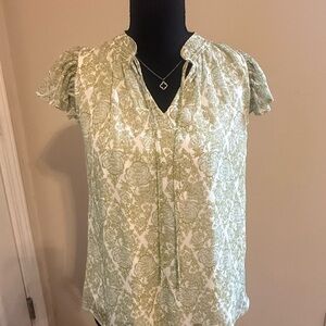 Light Green Floral Tie-Neck Women’s Top
